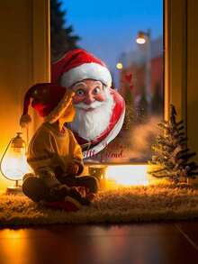 1 buah (7,87*11,81 inci) Stiker Jendela Kaca Bermotif Visual Santa Claus Dua Sisi, Hiasi Rumah Anda, Hadirkan Suasana Liburan ke Rumah Anda, Hadiah Stiker Dekorasi Liburan, Ulang Tahun, Wisuda - Red and White - View 5