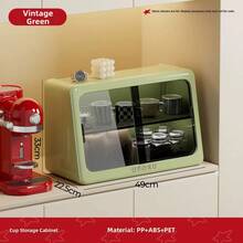 UFORU Dustproof Cup Holder With 2-Tier Shelf & Clear Sliding Door, Multi-Use Organizer For Coffee Bar, Kitchen, Living Room & Bathroom, Aesthetic Desktop Display Cabinet - Multicolor - View 13