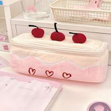 Cute Cherry Cake Plush Marker Pen Case, INS Style Large Capacity Multifunctional Stationery Storage Bag, Pencil Ruler Eraser Organizer, Back To School Student Essential - Multicolor - View 14