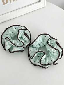 1pc Fresh Mint Chocolate Polka Dot Double Layer Fabric Trim Scrunchie, New Niche Hair Accessory - Multicolor - View 6