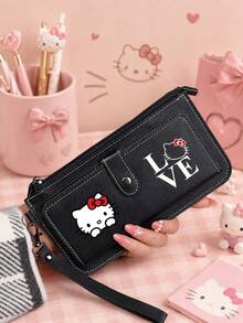 SANRIO 1PC Hello Kitty Print Long Wallet, Large Capacity Clutch Purse With Wrist Strap, Card Slots, Coin Pocket & Zipper Closure For Daily Travel - Multicolor - View 9