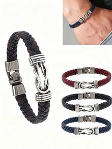 1pc Men's Retro Infinite Knot Braided Leather Bracelet, Multi-Color Wrist Jewelry Gift For Him, Casual Wristband Fashion Jewelry - Infinity Knot Bracelet - View 5