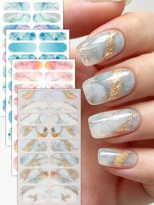 4Pcs Marble-Patterned Nail Wraps, Autumn Gradient Glitter Self-Adhesive Nail Stickers, Easy To Apply, Perfect For Women's Trips DIY Nail Art Stickers. - Multicolor - View 8