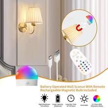 Battery Powered Wall Light, Wireless Charging Wall Light With Remote Control, Dimmable, 15 RGB Colors, Timer, Suitable For Living Room, Bedroom, Entrance, Gold, Aesthetic Home - 15 Colors - View 5