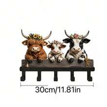 3pcs Highland Cow Metal Kitchen Hooks, Farm Animal Decorative Hanging Hooks, Suitable For Kitchen Entryway, Spoon, Towel, Pot Rack, Keys, Bag Hooks, Country Style, Decorative Hanging Rack - Multicolor - View 7