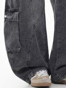 LOGEQI Pantalones Vaqueros Corte Banana Holgados Mezclilla Lavado Vintage con Bolsillos Cargo Laterales Estilo Urbano De Hombre - Negro - Ver 6