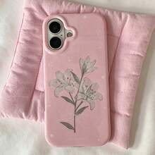 1PC Korean Style Nude Grey Lily Flower Lanyard Phone Case Compatible With Apple 17 Pro Max, New 16 Pro Max, 15 Pro, 14 Pro, 13 Pro/12 Pro, Premium Aesthetic Shockproof Protective Cover - Multicolor - View 4