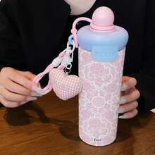 1PC 600ML Heart Tulip, Daisy In English, Minimalist Pattern Stainless Steel Cup, Double Drink Coffee Cup, Portable Straw Cup, Fashionable Lanyard , Suitable For Office, Home, Gift Recommendation, Coffee/Milk/Tea - Multicolor - View 14