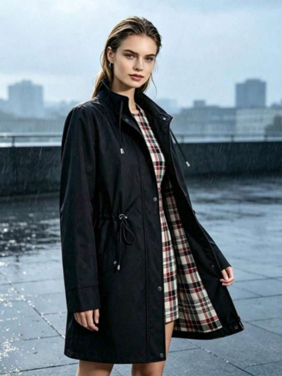 Women's Long Hooded Raincoat Outdoor Windproof Rain Jacket Coat