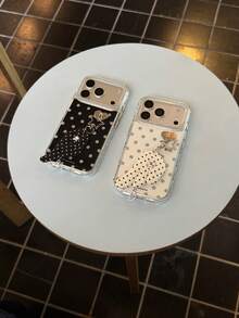 Electroplated Silver Polka Dot Cute Girl Phone Case Compatible With Iphone 17 Pro Max 16 Pro 17 Full Coverage Anti-Drop Protective Cover With Wing Pendant For 15 14 - Black - View 11