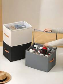 Foldable Fabric Shoe Box, Holds 12 Or 16 Pairs Of Shoes, Large Capacity Fabric Shoe Box With Lid, Adjustable Compartment Shoe Storage Box, Suitable For Wardrobe, Transparent Dustproof Waterproof Washable Multi-Function Shoe Box, Suitable For Home, School, Dormitory Use - View 5