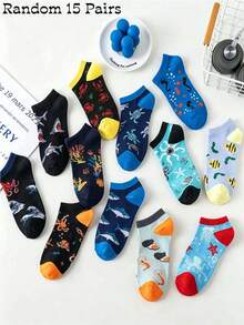 5/10/15 Pairs Fun Marine Life Series Low-Cut Short Socks, Personalized Underwater Animal Print, Comfortable Breathable Versatile, Suitable For Daily/Sports, Couples, Unisex Low-Top Casual Short Socks, Randomly Shipped - Multicolor - View 10