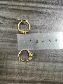 1pair Gold-Plated Stainless Steel Round Woven Twisted Bead Metal Earrings - Gold - View 6