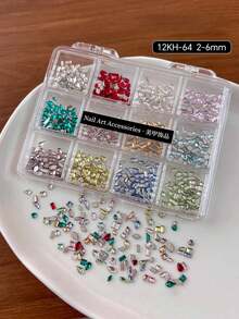 12-Grid Mixed Assorted Irregular Rhinestones K9 Flat Back Heart & Teardrop Shaped Nail Art Decorations, Faux Crystal Flat Back Nail Rhinestones - Multicolor - View 3