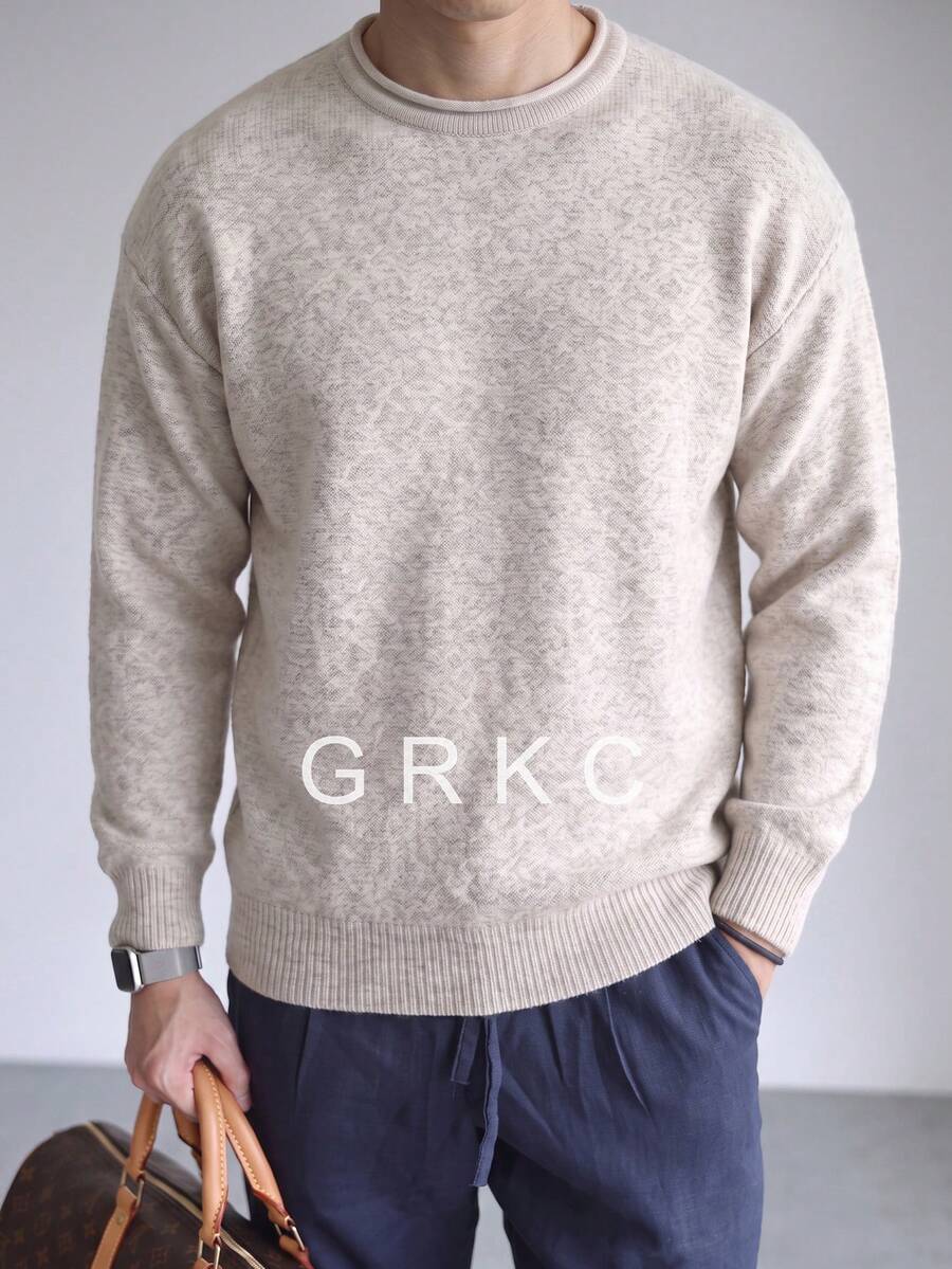 Autumn Back To School Men's Loose Fit Solid Color Minimalist Unisex Round Neck Pullover Long Sleeve Knit Sweater Top - Grey - View 1
