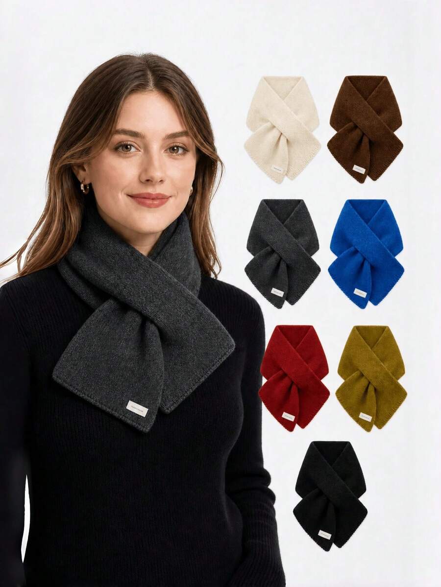 1pc Women's New Autumn/Winter Scarf, Versatile Korean Style Couple Warm Triangle Cross Neck Warmer Small Scarf - Multicolor - View 1