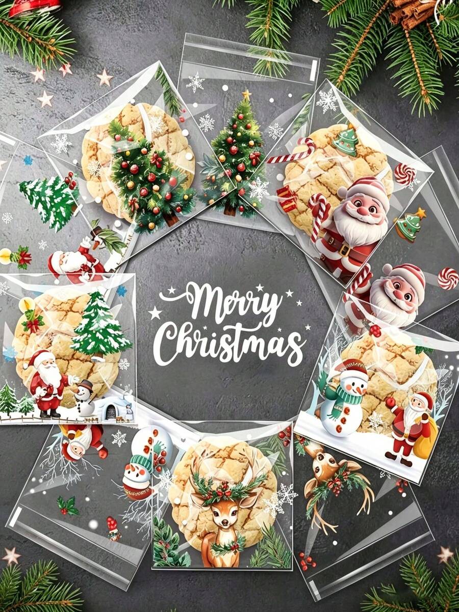 Kantong Transparan Perekat Diri 5-in-1 Baru untuk Camilan, Permen, dan Hadiah Natal, untuk Pesta Liburan, Cokelat, dan Kue. - Model terbaru - View 1