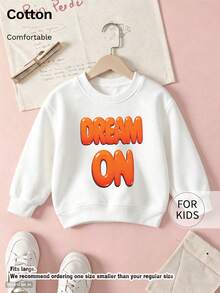 كنزة صوفية بياقة طاقم للفتيات المراهقات، طباعة رسومية بحروف فقاعية ثلاثية الأبعاد "Dream On"، مبطنة بالصوف، قطن سميك، سترة علوية للفتيات المراهقات - أبيض - مشاهدة 9