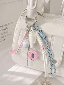 1pc,Cute Tennis Sports Bag Charm, Pink Heart Keychain With Tennis Racket & Ball, Y2K Phone & Backpack Pendant, Aesthetic Gift For Girls - Multicolor - View 3