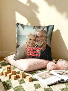 1 pièce Taie d'oreiller personnalisée avec photo de personne âgée DIY, taie d'oreiller imprimée sur un seul côté personnalisée pour conjoint, animal de compagnie, ami, mariage, vacances, fête, fête des mères, fête des pères, Thanksgiving, salon, canapé, chambre à coucher, décoration de tête de lit, housse de coussin lombaire, taie d'oreiller toutes saisons - Multicolore - Voir 3
