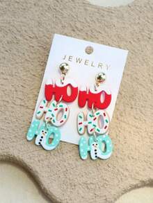 1 Pair Christmas HO Letter Ribbon Snowflake Snowman Print 3-Color Clay Texture Cute Elegant Holiday Party Acrylic Earrings - Multicolor - View 1