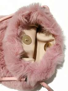 BAILEE Minimalist Fashion Solid Color Faux Fur Shoulder Bag, Soft Plush, With PU Strap, Portable, Suitable For Matching Outfits, Also Suitable As A Gift - Multicolor - View 10
