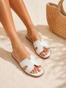 Women's Summer Flat Versatile Fashion Minimalist Lightweight Outdoor Comfortable Soft Open Toe Slides Sandals Beach Shoes - White - View 3