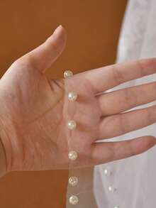 1pc Vintage Lace Beaded Decor Cathedral Length Bridal Veil, Suitable For Cathedral Wedding, Travel Photography Wedding Dress Accessory - White - View 2