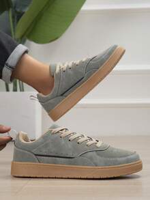 Men's All-Season Daily Lace-Up Low-Top Round Toe Casual Sneakers For Outings And Shopping - Dark Military Green - View 3