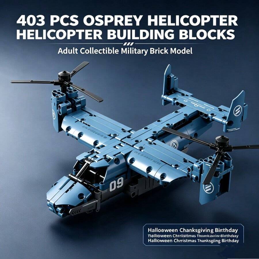 403 PCS Helicopter Building Blocks, Adult Collectible Military Brick Model, Gift For Halloween Christmas Thanksgiving Birthday - Teal Blue - View 1