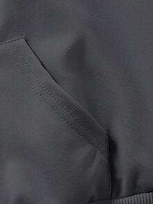 1pc Minimalist Casual Girls Full Zip Hooded Jacket, Loose Fit Outerwear For School - Dark Grey - View 6