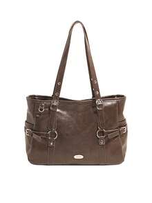 American Retro Shoulder Tote Bag With Metal Buckle Decoration On The Side, And Personalized, Suitable For Commuting And Daily Travel - Coffee - View 7