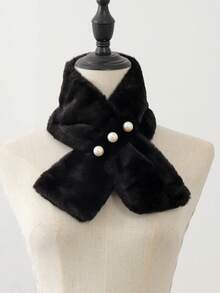 1pc Autumn/Winter Hot-Selling Faux Rabbit Fur Short Cross Pearl Design Fashion Warm - Multicolor - View 4