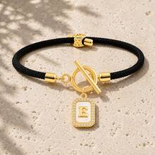 Initial Charm Black Rope Gold Plated Letter Bracelets For Women Men Toggle Closure Cubic Zirconia Tag - Yellow Gold - View 24