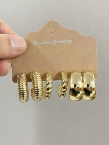 6/18pcs Fashion Geometric Women's Earrings Set, Suitable For Daily And Holiday Wear, Gift For Friends, Besties And Family, Lightweight And Fade-Resistant. - Gold - View 2
