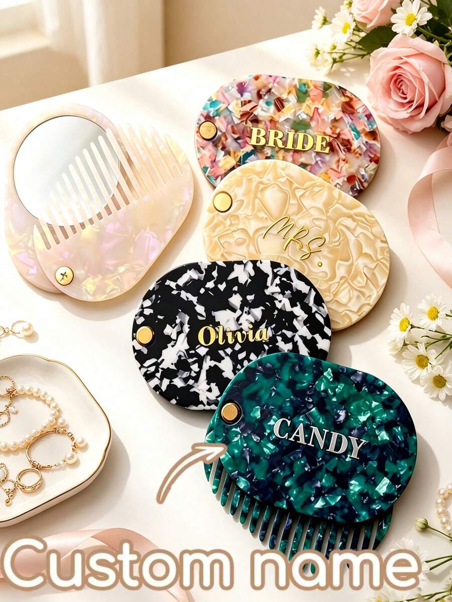 Personalized Amber Hair Comb, Customized Name Fiber Hair Comb, Personalized Wedding Party Gift, Customized Name Hair Brush, Wedding Party Gift - Multicolor - View 1