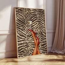1pc Frameless Red High Heel Shoe Martini Cocktail Bold Zebra Print Vintage Charm Wall Art Canvas Poster, Suitable For Living Room, Bedroom, Dorm Decor - Zebra Stripes - View 4