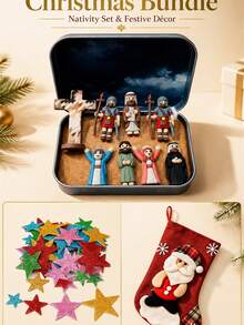 3D Printed Christmas Nativity Scene Set, Gold Tin Box Mini Holy Family Figurines, Exquisite Desktop Decor Ornament, Suitable For Christmas Home, Office, Bookshelf, Create Warm Holiday Atmosphere, Christmas Gift - Multiple Styles - View 10