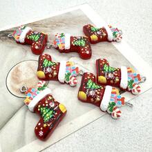 6件裝樹脂聖誕禮物襪吊墜，適合DIY珠寶製作，完美用於派對配件、耳環、項鍊、包包掛飾 - 紅色聖誕禮物襪子吊墜 - 查看 6