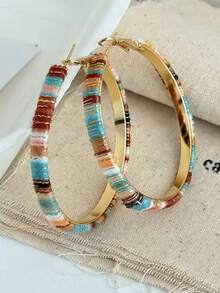 rundraw 1 Pair Vintage Fashion Multi-Color Hoop Earrings Suitable For Women's Daily, Party And Vacation Wear - Multicolor - View 9