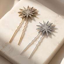 1pc Rhinestone Octagonal Star Hair Clip, Vintage Distressed Star Side Clip, Wedding Travel Photography Atmosphere Luxury Women's Hair Accessory - Multicolor - View 2
