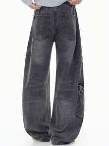 LOGEQI Pantalones Vaqueros Corte Banana Holgados Mezclilla Lavado Vintage con Bolsillos Cargo Laterales Estilo Urbano De Hombre - Negro - Ver 3