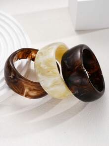 (Color Difference May Occur) 3/1pc Simple Fashion Exaggerated Wide Resin Bangle Bracelet Set For Women, Sisters, Vacation, Date, Gift, Daily Casual, Party, Wedding, Matching, Mother, Friend - Multicolor - View 5
