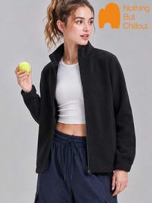 NBCT Women's Stand Collar Zip-Up Jacket, Multi-Color Options, Functional Style, Outdoor Camping Hiking Layering Loose Fit Versatile Sports Outerwear - Phantom Black - View 2
