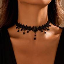 1pc Gothic Style Black Tassel Lace Short Necklace Choker For Women, Suitable For Vacation, Party, Daily Wear, Halloween Costume Accessory - Gothic Necklace - View 3