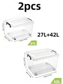2pcs/1pc Clear Plastic Storage Box With Lid, Stackable Storage Bin With Wheels & Locking Handles, Transparent Organizer Container,Durable,Space Saving Organizer Container For Clothes  Books, 6 Sizes, Transparent/Black - Style A-transparent - View 20