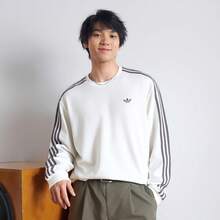 Adidas Originals SS26 Cali Men's Solid Color Crew Neck Long Sleeve T-Shirt - White - View 3