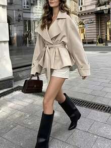 Elegant Fashion Women's Autumn/Winter New Long Sleeve Short Jacket, Minimalist Premium Style, Suitable For Daily Street Wear And Commuting, For Photos - Apricot - View 2