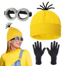 asmodee Despicable Me Minions Yellow Hat & Gloves Knit Set, Halloween Costume Props For Cosplay Role Play - A - View 1