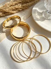6pcs/Set Vintage Elegant Casual Style Alloy Gold Color Bracelet Set, Suitable For Women's Daily Commute, Beach Vacation, Party, Layering Wear And Gift Giving - Gold - View 4
